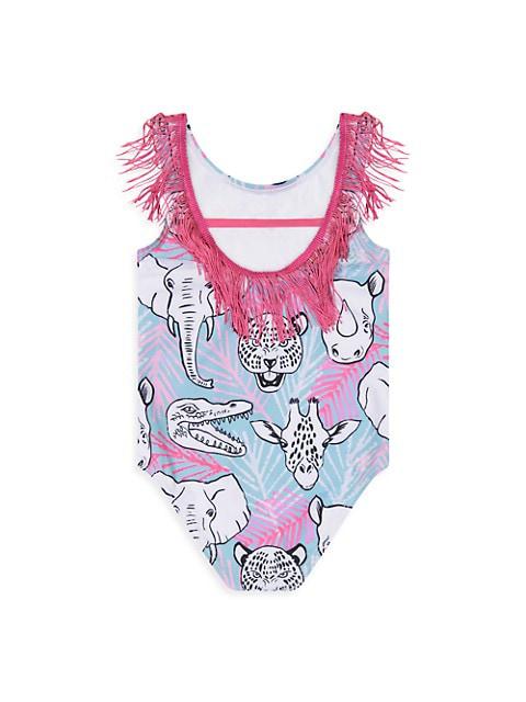 Little Girl's Animal Tropical Print One-Piece Swimsuit商品第2张图片规格展示