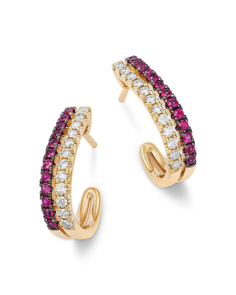 商品Bloomingdale's Fine Collection|Bloomingdale's Fine Jewelry Ruby & Diamond Huggie Hoop Earrings in 14K Yellow Gold,价格¥28739,第1张图片