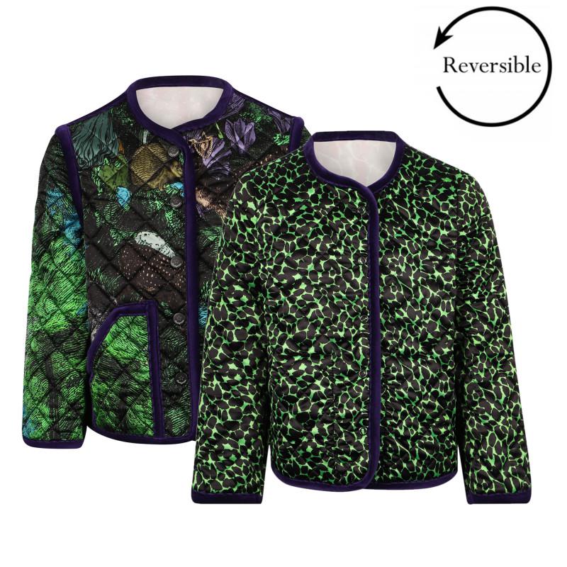 Magical forest print reversible quilted jacket in green商品第1张图片规格展示