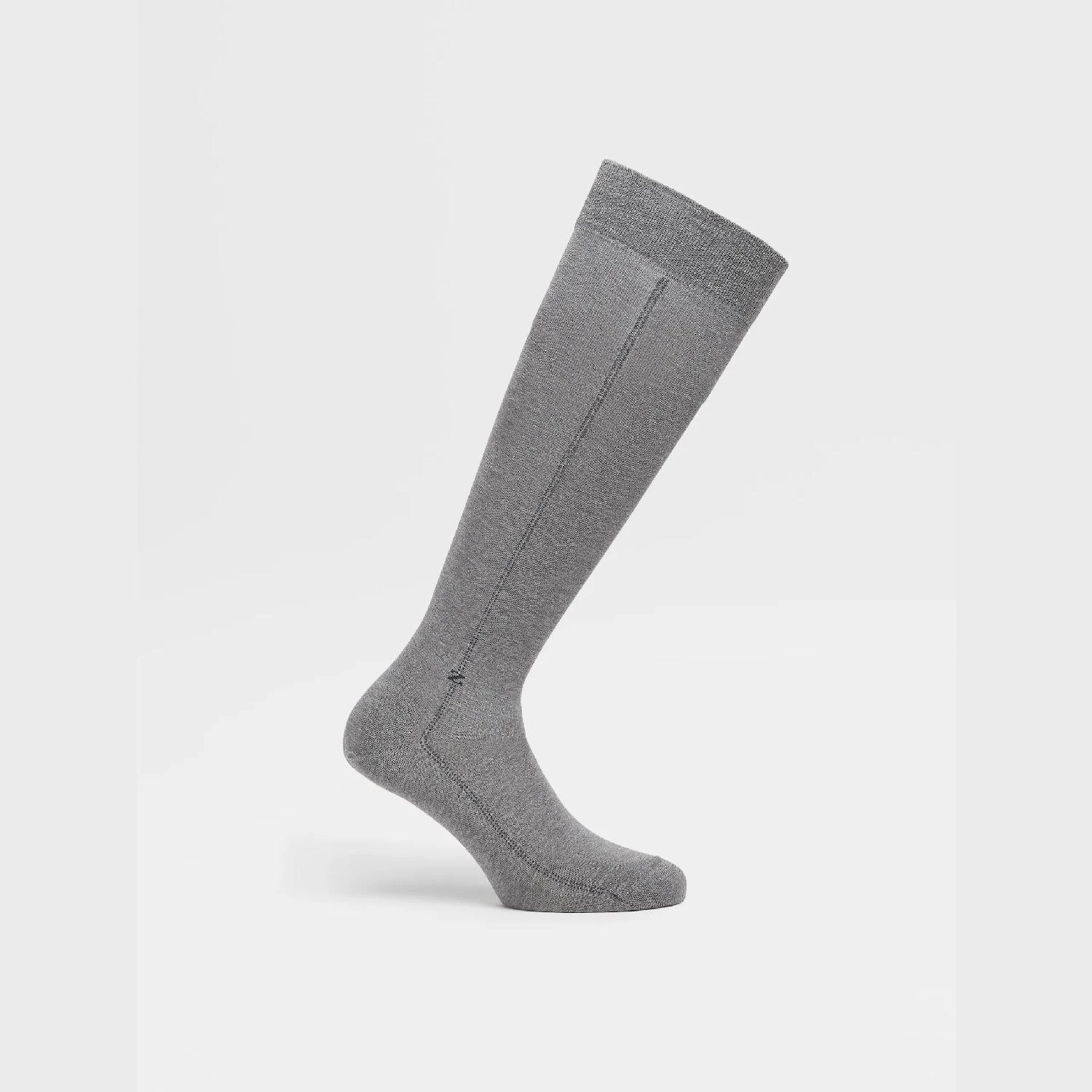 包邮包税【预售7天发货】 ZEGNA杰尼亚 23秋冬 男士 袜子 GEYSER GREY BAGUETTE MID CALF SOCKS N5V40-524-032 商品