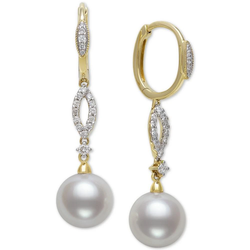 商品Belle de Mer|Cultured Freshwater Pearl (9mm) & Diamond (1/4 ct. t.w.) Drop Earrings in 14k Gold,价格¥4031,第2张图片详细描述
