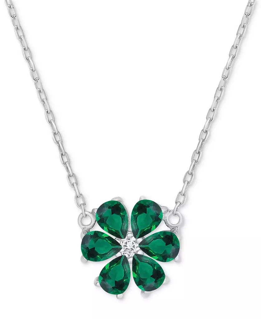 商品Macy's|Green Quartz (5/8 ct. t.w.) & Lab Grown White Sapphire (1/20 ct. t.w.) Flower 18" Pendant Necklace in Sterling Silver,价格¥759,第1张图片