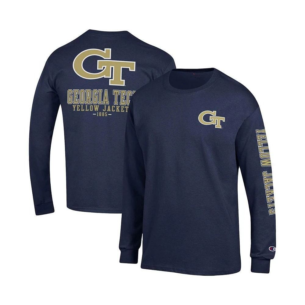 商品CHAMPION|Men's Navy Georgia Tech Yellow Jackets Team Stack Long Sleeve T-shirt,价格¥222,第1张图片