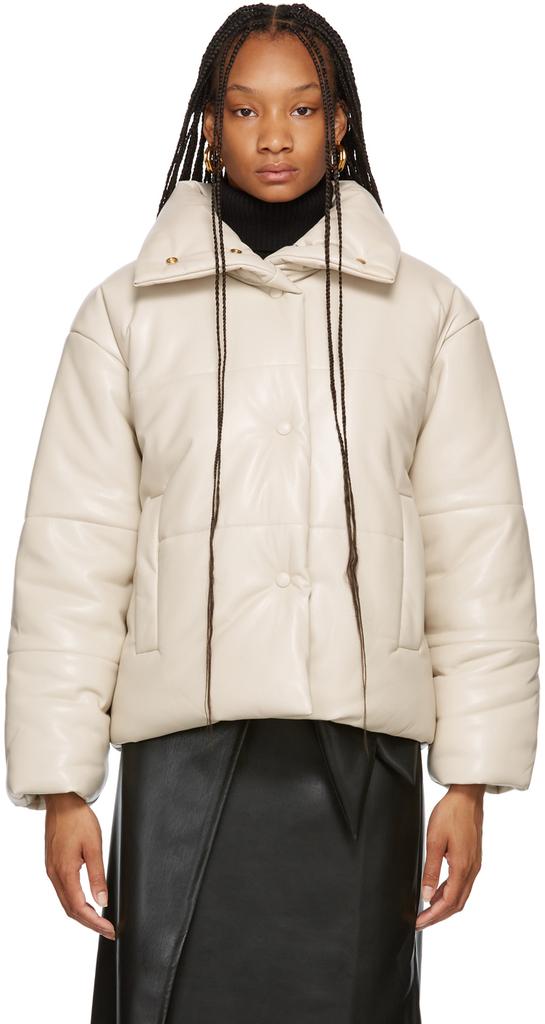 Beige Hide Puffer Vegan Leather Jacket商品第1张图片规格展示