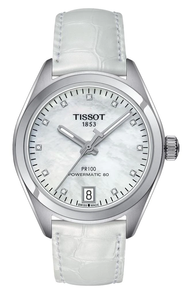 商品Tissot|Men's PR 100 Auto Classic Croc Embossed Leather Strap Watch, 33mm,价格¥2215,第1张图片