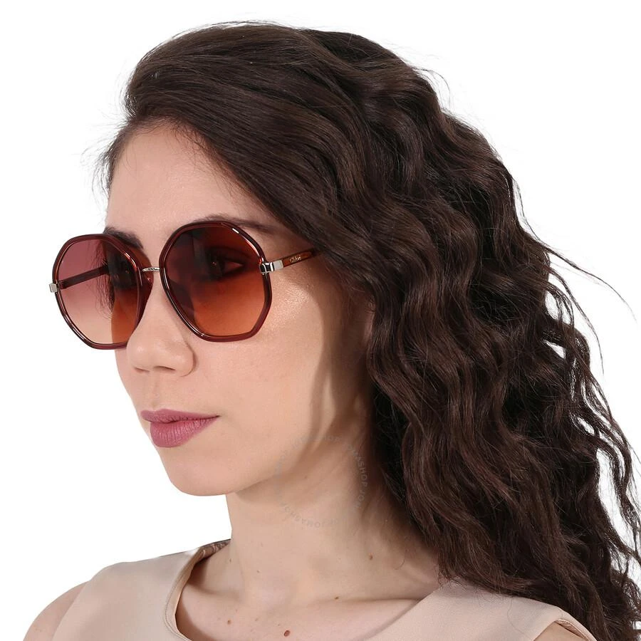 商品Chloé|Gradient Red Brown Geometric Ladies Sunglasses CH0133SA 004 59,价格¥1042,第2张图片详细描述