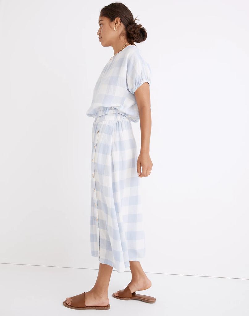 商品Madewell|Linen-Blend Side-Button Midi Skirt in Gingham Check,价格¥405,第4张图片详细描述