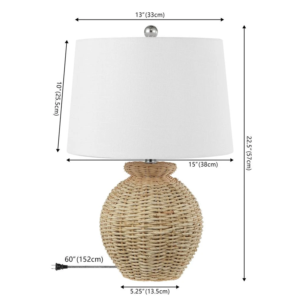 商品JONATHAN Y|Nora 22" Rustic Coastal Rattan Globe LED Table Lamps, Brown (Set of 2),价格¥1946,第5张图片详细描述