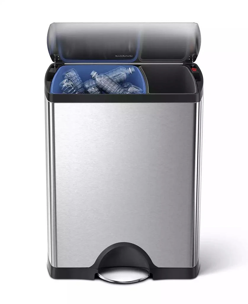 商品simplehuman|46-Liter Brushed Stainless Steel Dual Recycler Step Trash Can,价格¥1076,第1张图片