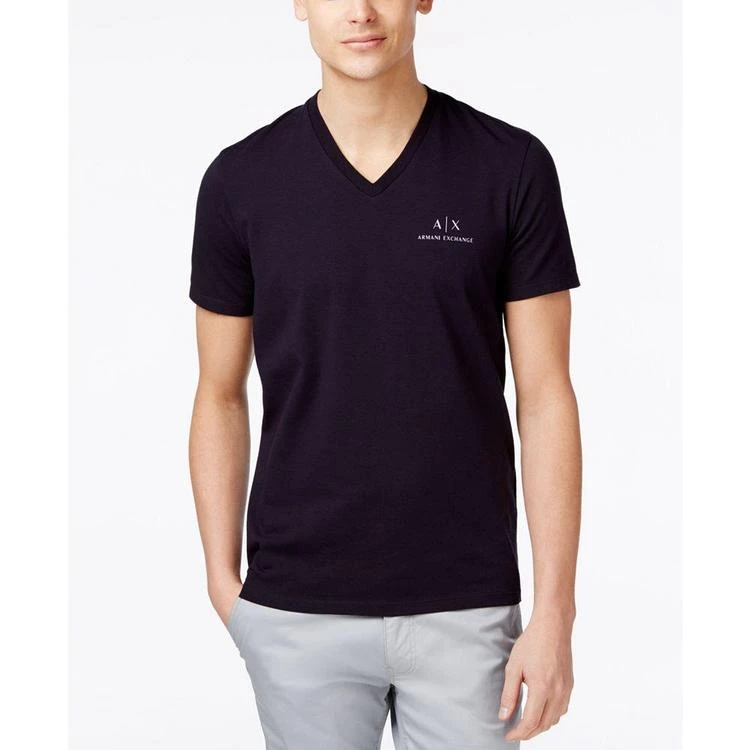 商品Armani Exchange|Men's AX Signature Logo V-Neck T-Shirt,价格¥296,第1张图片