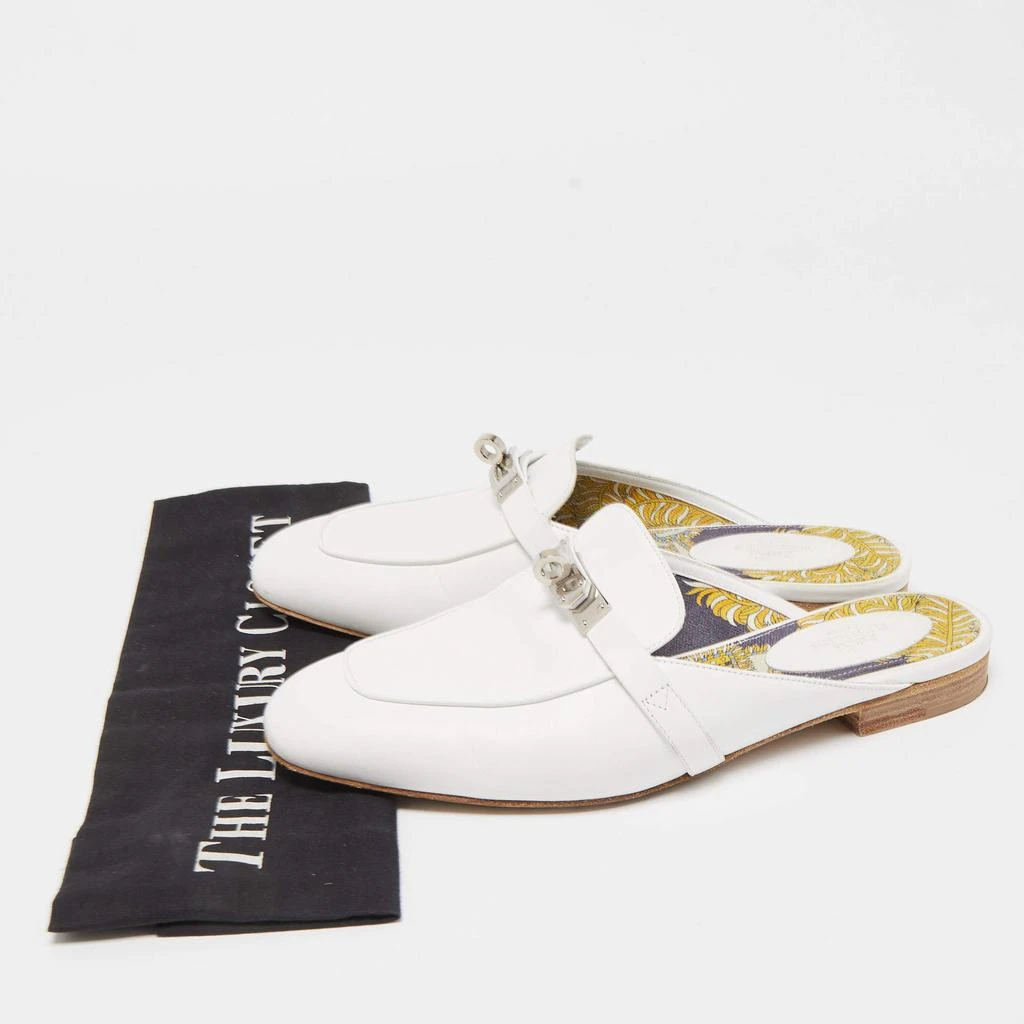 Hermes White Leather Oz Flat Mules Size 37  商品