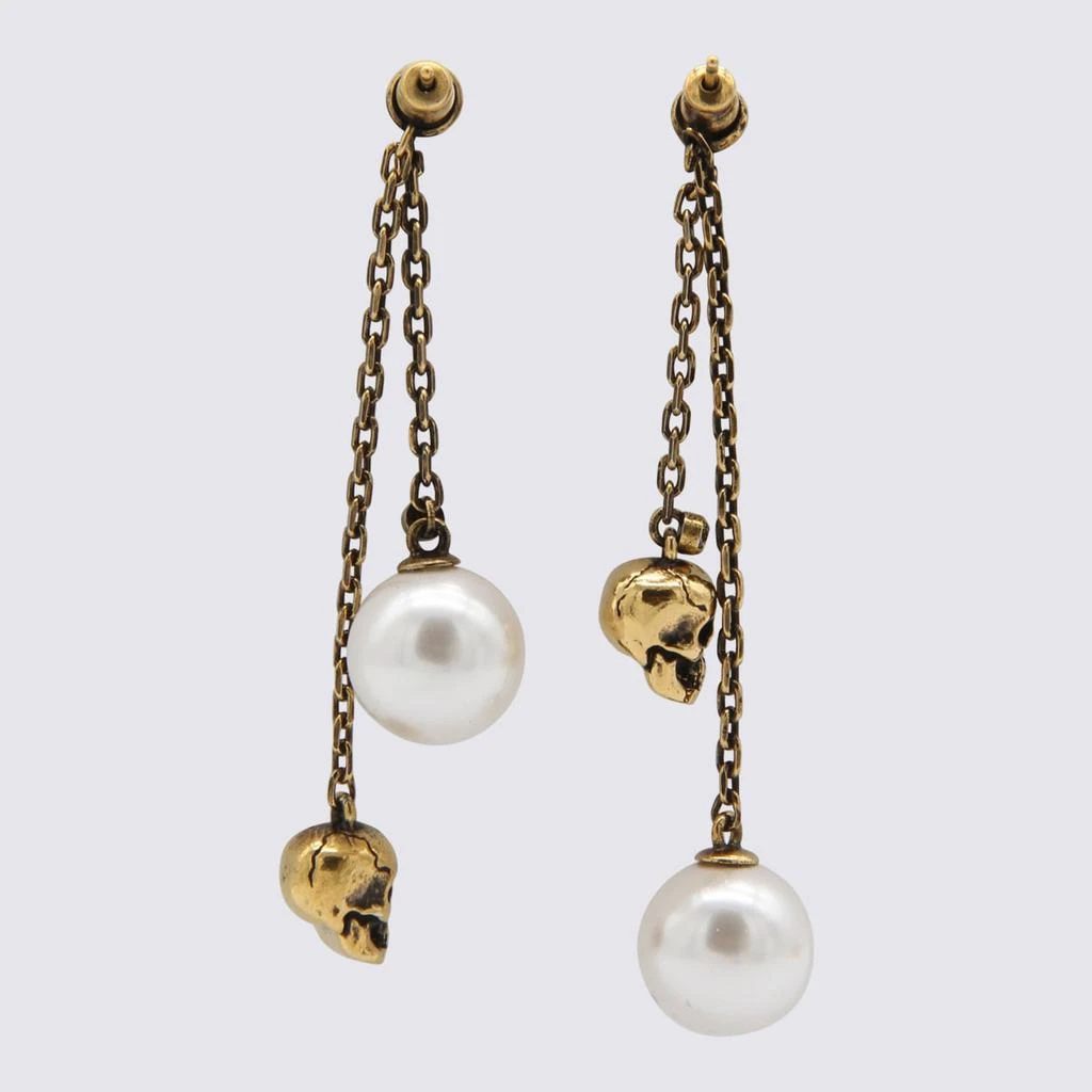 商品Alexander McQueen|Antique Gold Metal And Pearl Skull Chain Earrings,价格¥2093,第2张图片详细描述