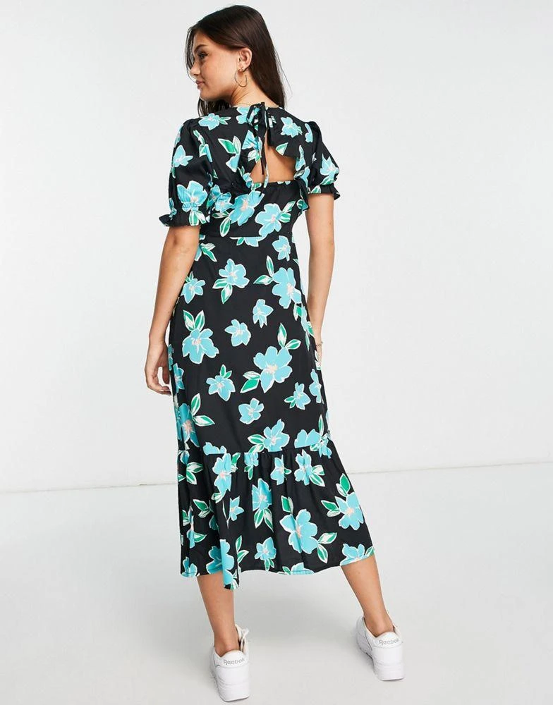 商品New Look|New Look floral wrap front open back midi dress in blue,价格¥220,第3张图片详细描述