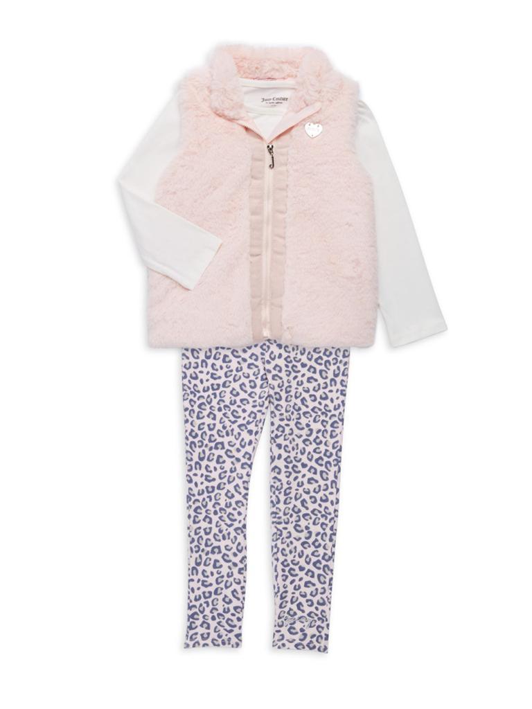 商品Juicy Couture|Little Girl's 3 Piece Faux Fur Vest, Logo Tee & Leopard Pants Set,价格¥183,第1张图片