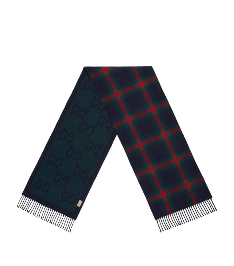 Wool Reversible GG Tartan Scarf商品第2张图片规格展示