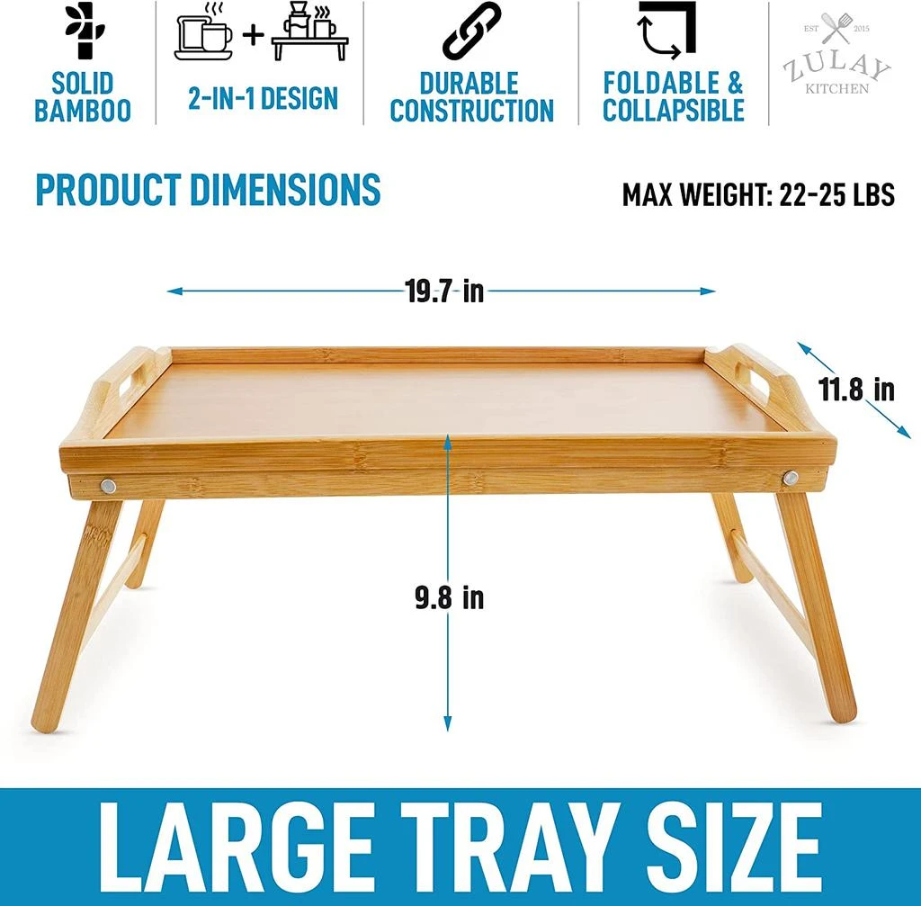 商品Zulay Kitchen|Bamboo Breakfast in Bed Tray Table with Folding Legs and Handles,价格¥390,第3张图片详细描述