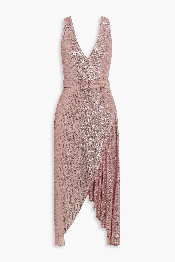 商品Badgley Mischka|Belted wrap-effect embellished stretch-tulle dress,价格¥2461,第1张图片