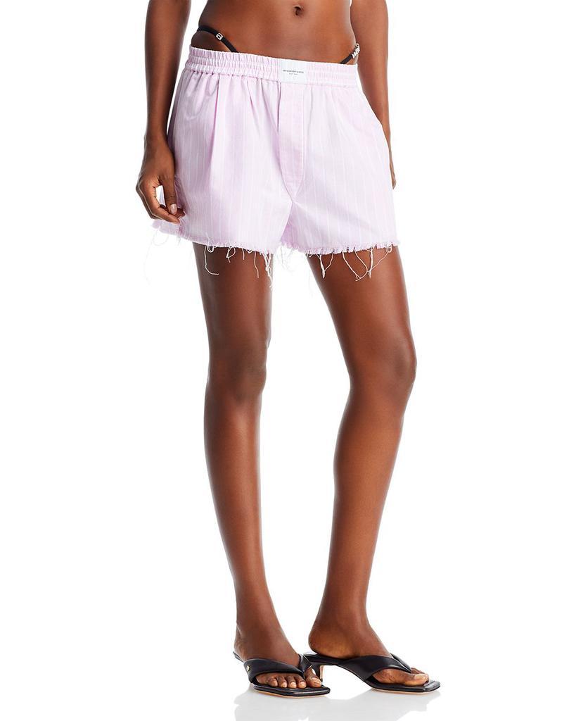 商品Alexander Wang|Frayed Cotton Boxer Crystal Trim Shorts,价格¥1875,第1张图片