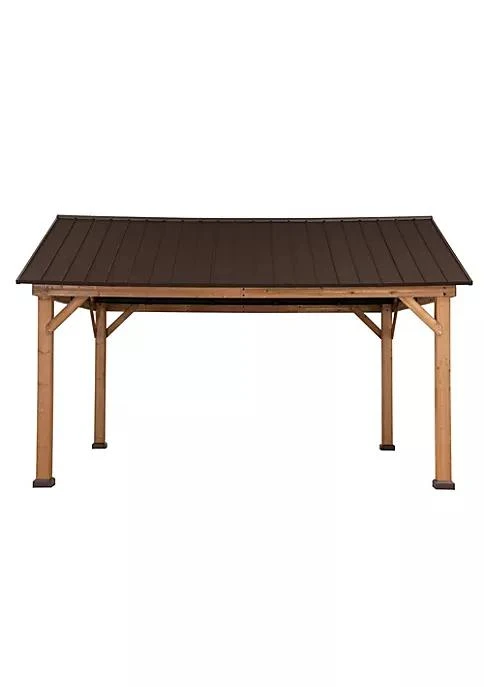 商品Sunjoy|11 Ft. X 13 Ft. Cedar Framed Gazebo With Brown Steel Gable Hard Top Roof,价格¥22038,第4张图片详细描述