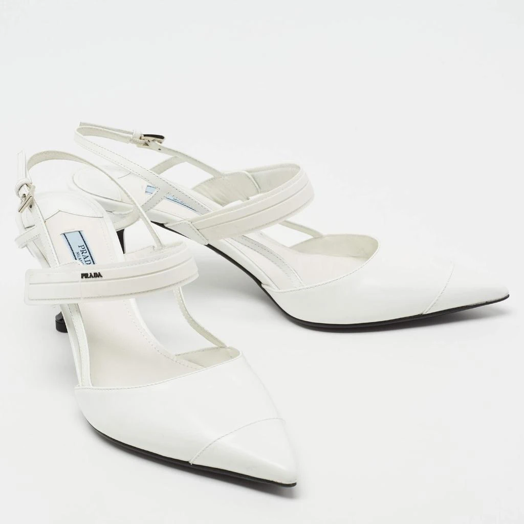 商品[二手商品] Prada|Prada White Leather and Rubber Pointed Toe Slingback Pumps Size 39,价格¥3271,第4张图片详细描述