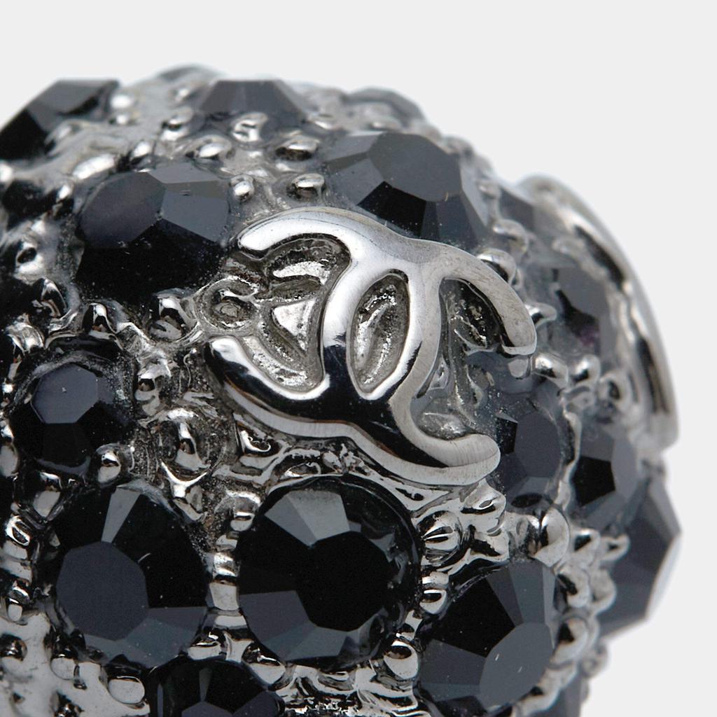 Chanel Gunmetal Tone Black Crystal CC Sphere Ring Size EU 52.5商品第5张图片规格展示