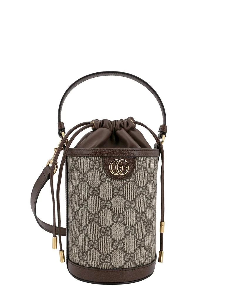 商品Gucci|GG Supreme Fabric and leather bucket bag with frontal logo,价格¥9109,第3张图片详细描述