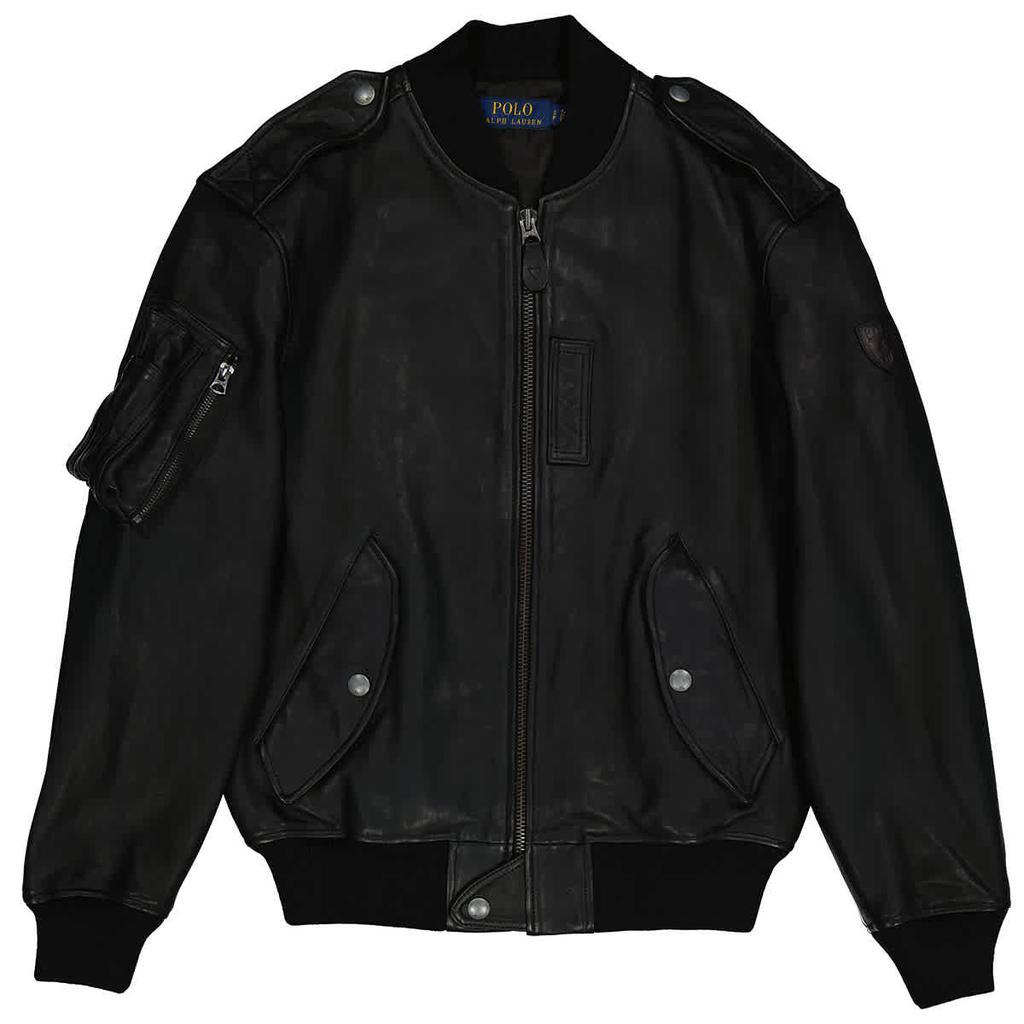 商品Ralph Lauren|Mens Black Leather Flight Bomber Jacket,价格¥2424,第1张图片