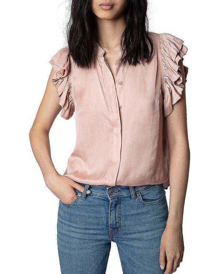 商品Zadig&Voltaire|Tiza Ruffled Sleeve Top,价格¥1495-¥2491,第1张图片