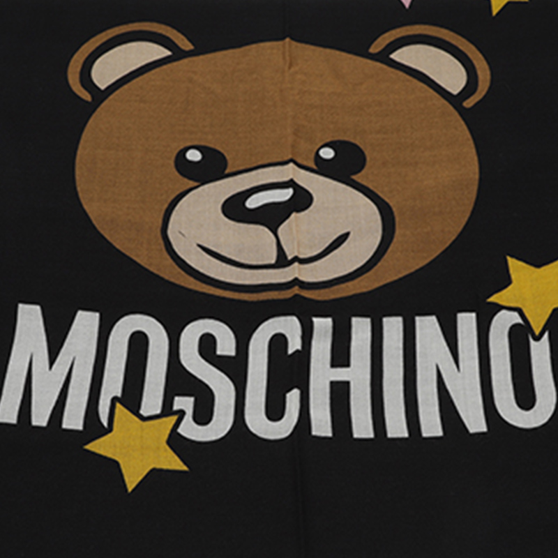 MOSCHINO/莫斯奇诺女士黑色小熊头像logo款羊毛围巾03330M2529 002商品第6张图片规格展示