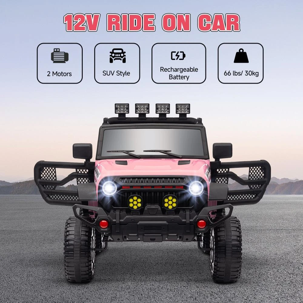 商品BreeBe|Qaba 12V Ride on Truck, Electric Car for Kids, Battery Powered Ride on Car, Parent Remote, 4 Suspension Wheels, Music Horn LED Lights, Pink,价格¥2158,第4张图片详细描述