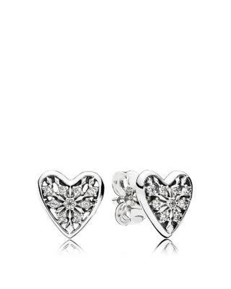 商品PANDORA|Earrings - Sterling Silver & Cubic Zirconia Hearts of Winter,价格¥281,第1张图片