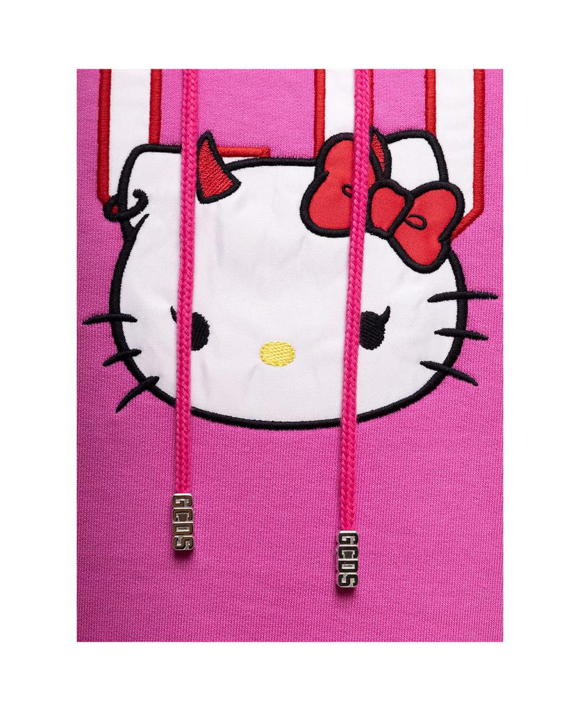 Pink Jersey Hoodiie In Fleece Cotton With Hello Kitty Print And Contrast Bands Woman商品第3张图片规格展示