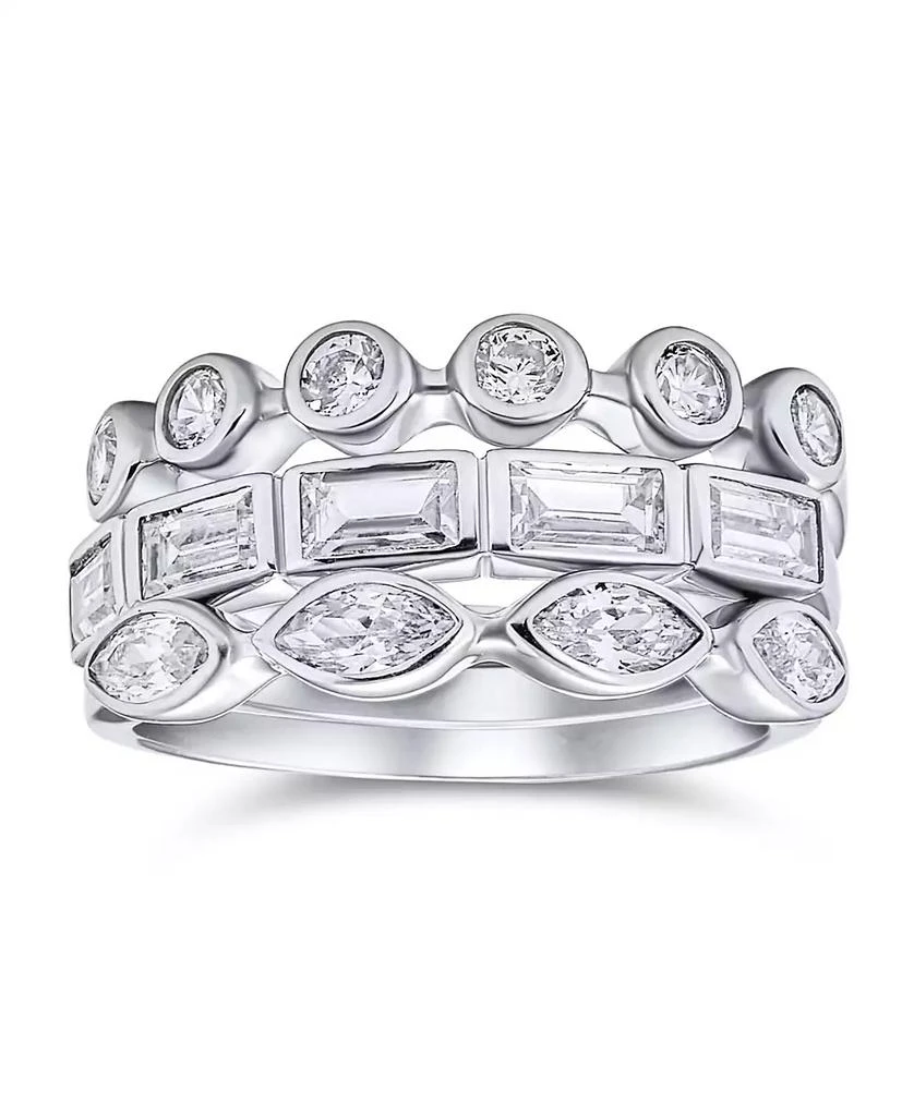 商品Bling Jewelry|3 Set Geometric Cubic Zirconia Baguette Marquise Round CZ Stackable Wedding Band Ring Set For Women .925 Sterling Silver,价格¥457,第1张图片详细描述