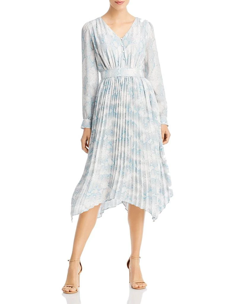 商品Tahari|Long Sleeve V Neck Pleated Midi Dress,价格¥334,第1张图片