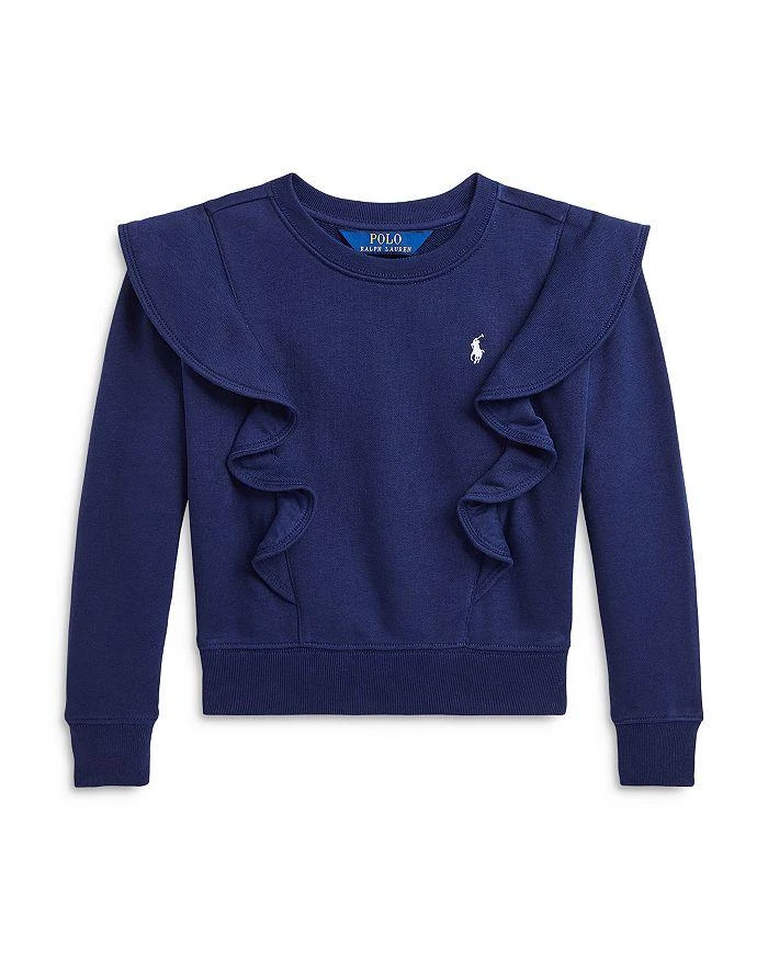 商品Ralph Lauren|Girls' Ruffled French Terry Sweatshirt - Little Kid, Big Kid,价格¥450,第1张图片