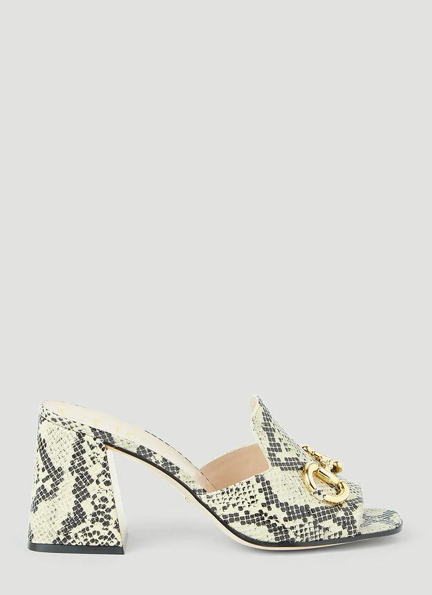 商品Gucci|Horsebit Python-Print Heeled Mules in Beige,价格¥6888,第1张图片