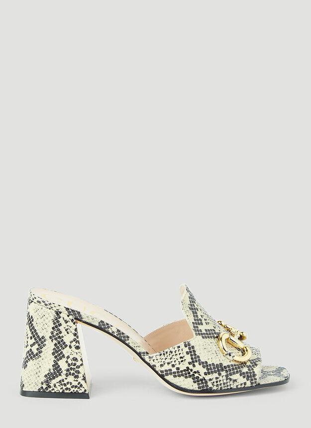 商品Gucci|Horsebit Python-Print Heeled Mules in Beige,价格¥5884,第1张图片