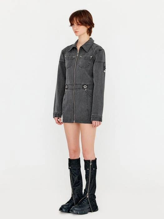 商品YUSE|Washing Cotton Denim Shirt Dress Top_Charcoal,价格¥1319,第2张图片详细描述