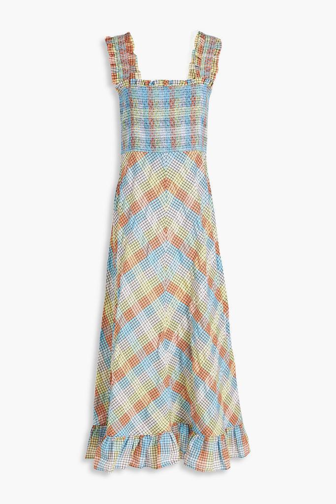 商品Ganni|Shirred checked cotton-blend seersucker maxi dress,价格¥948,第1张图片