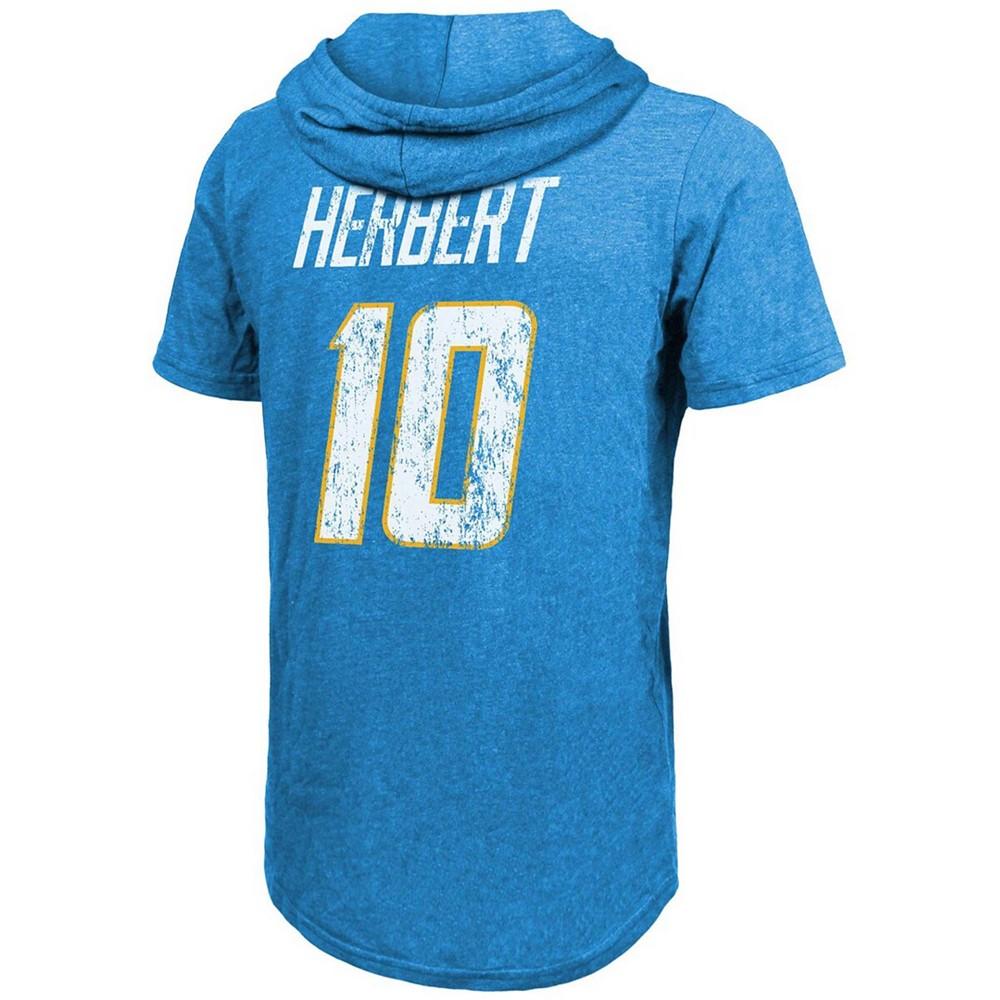 Men's Fanatics Justin Herbert Powder Blue Los Angeles Chargers Player Name and Number Tri-Blend Hoodie T-shirt商品第2张图片规格展示