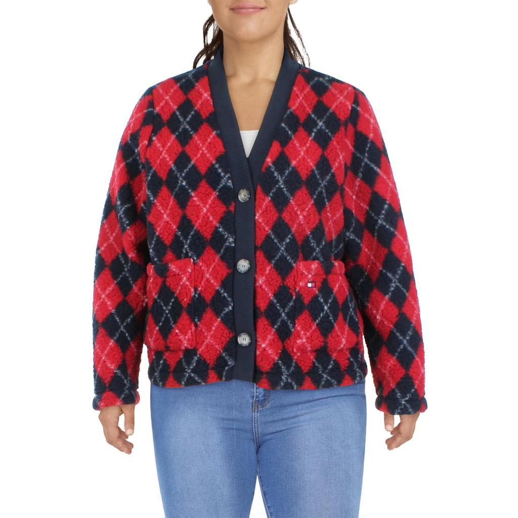 商品Tommy Hilfiger|Tommy Hilfiger Womens Faux Fur Argyle Print Cardigan Sweater,价格¥259,第1张图片