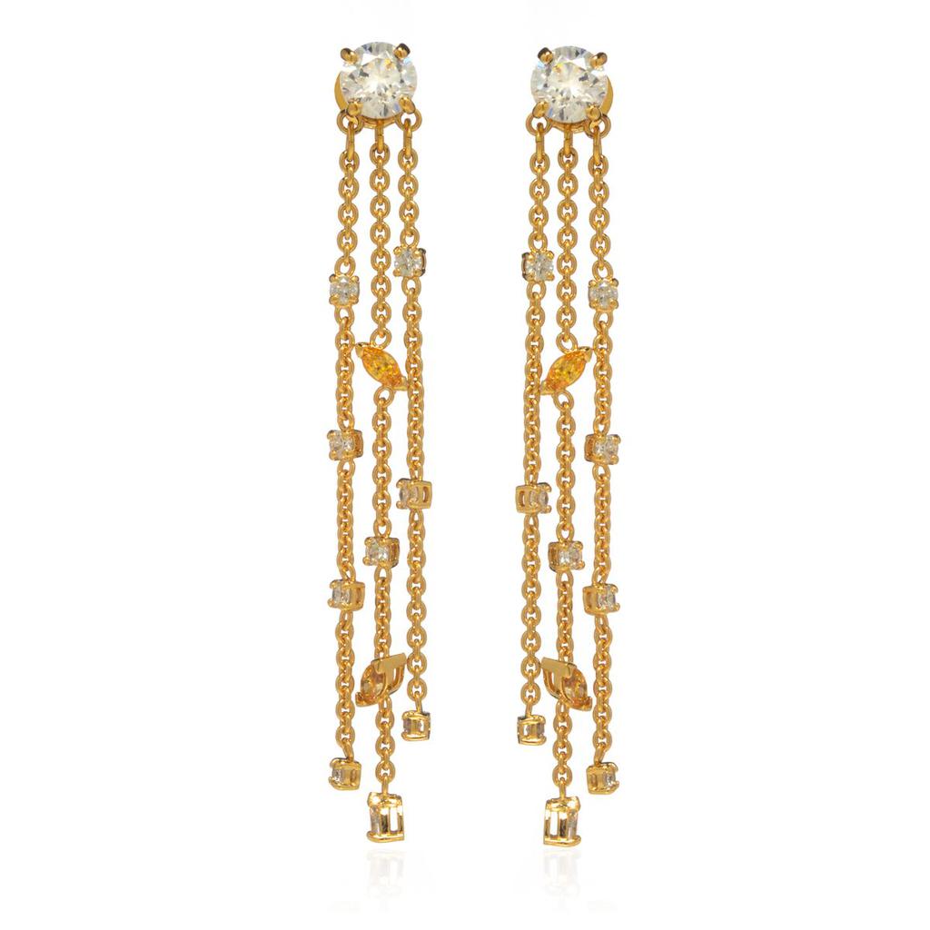 Swarovski Botanical Gold Tone And Czech White Crystal Tassel Earrings 5535791商品第1张图片规格展示