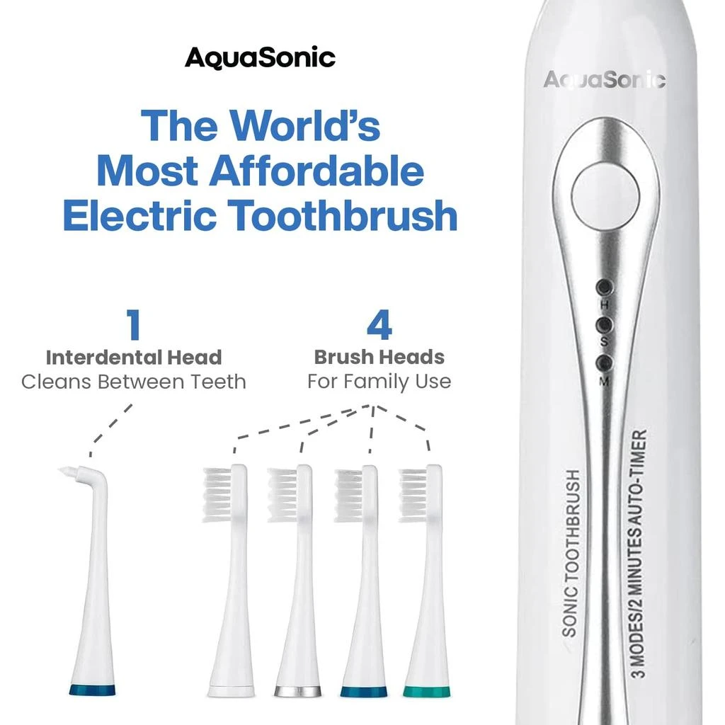 商品AquaSonic|AquaSonic Home Dental Center Rechargeable Power Toothbrush & Smart Water Flosser - Complete Family Oral Care System - 10 Attachments and Tips Included - Various Modes & Timers (White),价格¥500,第3张图片详细描述