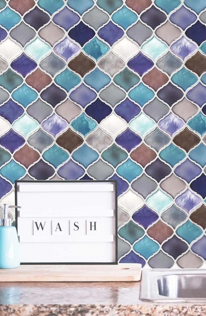 商品WALPLUS|Arabe Green/Blue 3D Tile Wall Sticker - Pack of 3,价格¥765,第1张图片
