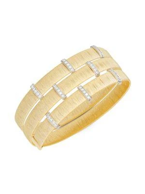 商品Saks Fifth Avenue|14K Yellow & White Gold Diamond Triple Row Bangle Bracelet,价格¥28905,第1张图片