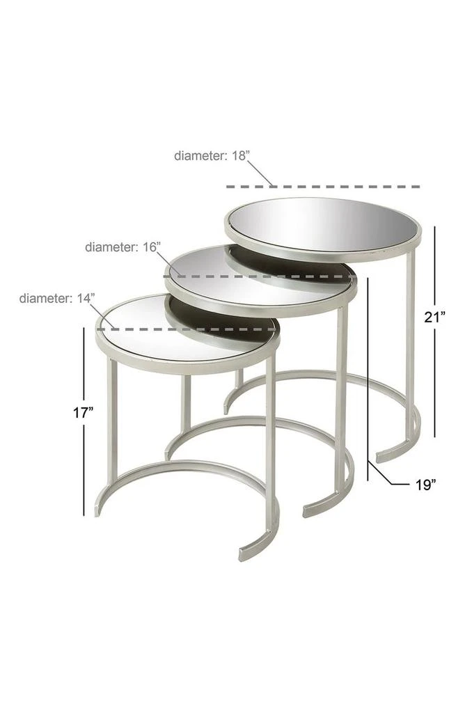 商品VIVIAN LUNE HOME|Silvertone Metal Nesting Accent Table with Mirrored Glass Top - Set of 3,价格¥1050,第3张图片详细描述