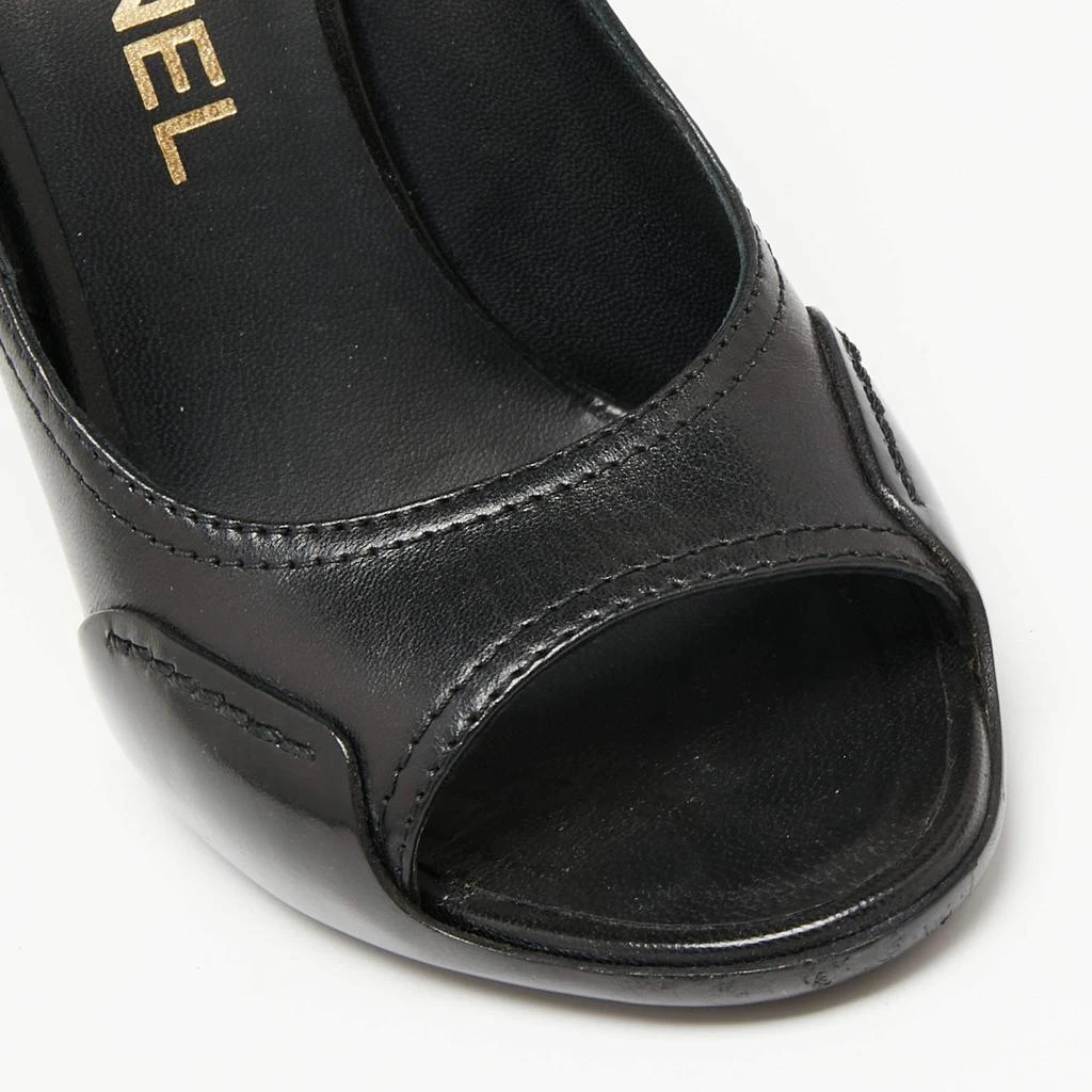 Chanel Black Leather CC Open Toe Pumps Size 36 商品