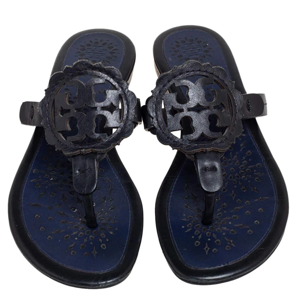 商品[二手商品] Tory Burch|Tory Burch Black/Blue Leather Miller Flat Thong Sandals Size 35,价格¥811,第3张图片详细描述