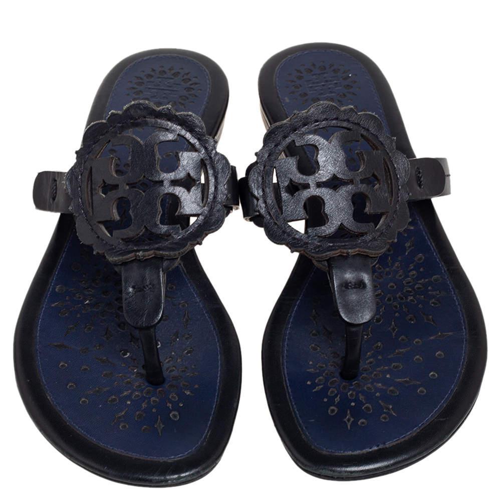 商品[二手商品] Tory Burch|Tory Burch Black/Blue Leather Miller Flat Thong Sandals Size 35,价格¥735,第5张图片详细描述