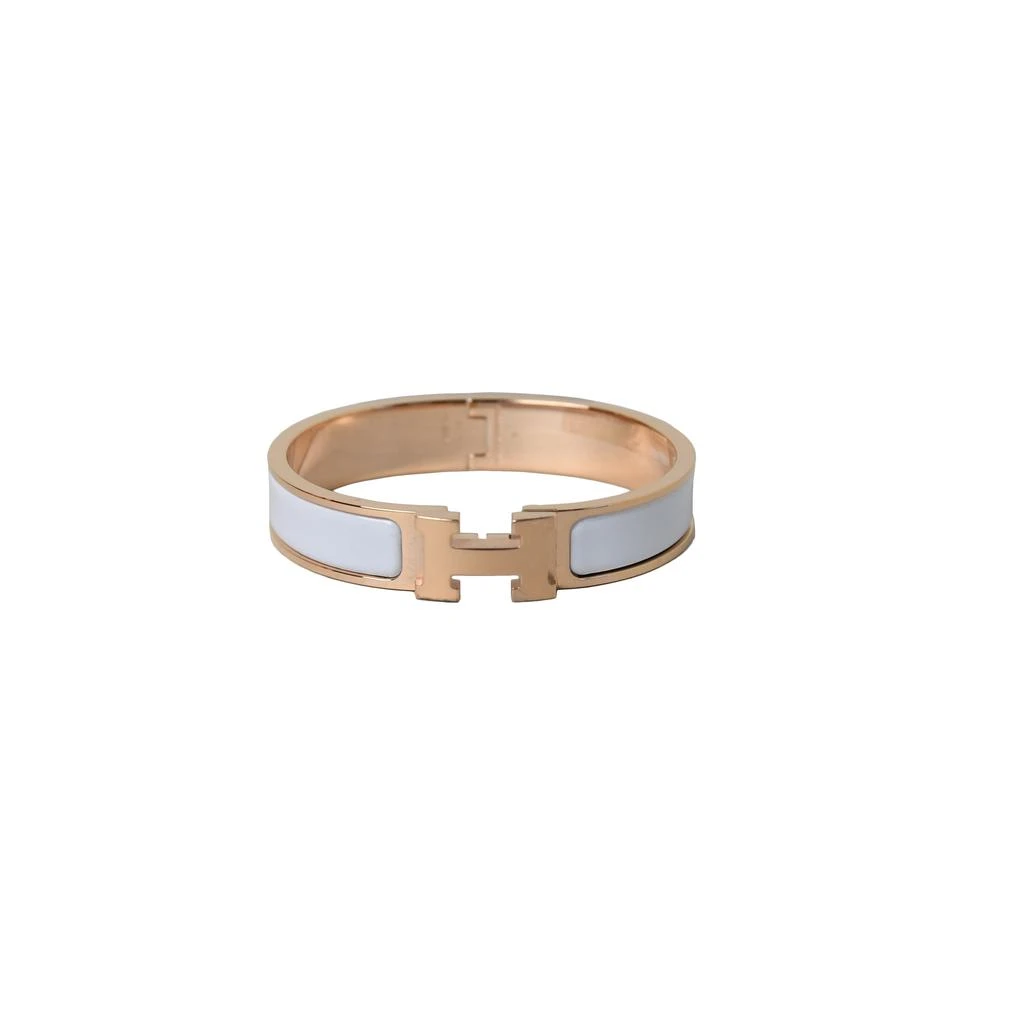 商品Hermes|Hermes Enamel Narrow Clic H Bracelet Rose Gold Blanc,价格¥5649,第1张图片